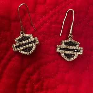 Sterling silver black and white crystal Harley Davidson earrings